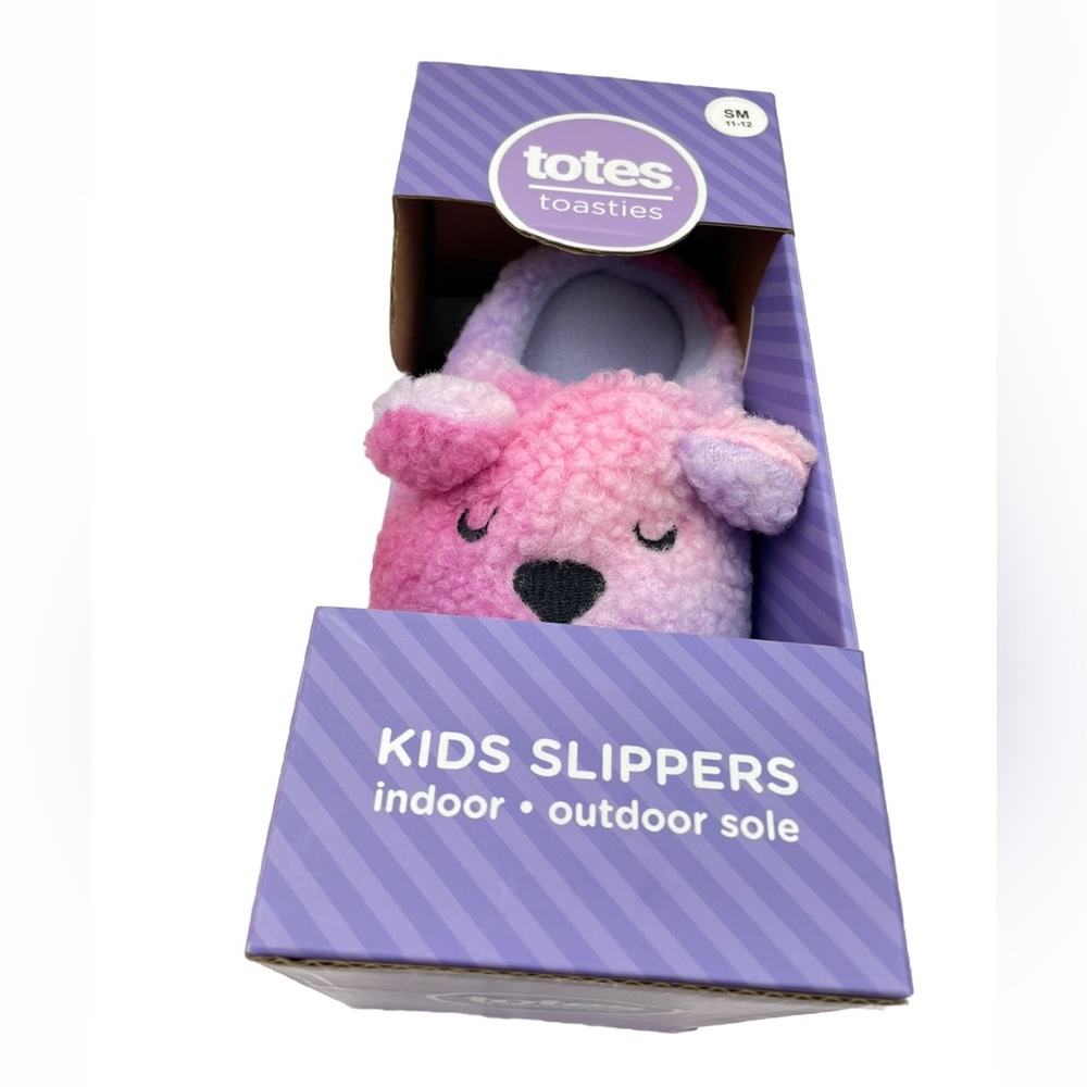 Kid's Totes Toasties "Bear Slides" Slippers Size SM 11-12  Indoor & Oudoor Sole